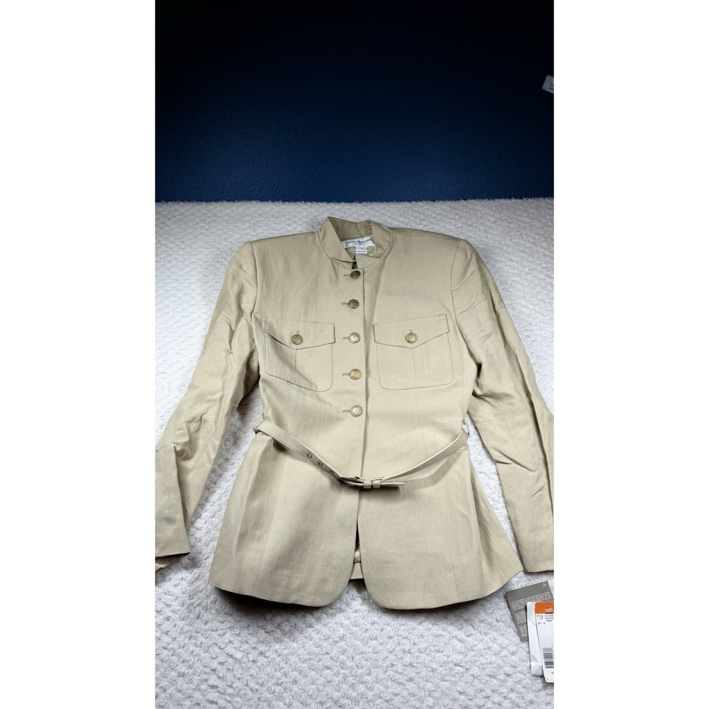 VTG JONES NEW YORK Safari Tan Brown Linen Women Belted Jacket Sz 6P NWT